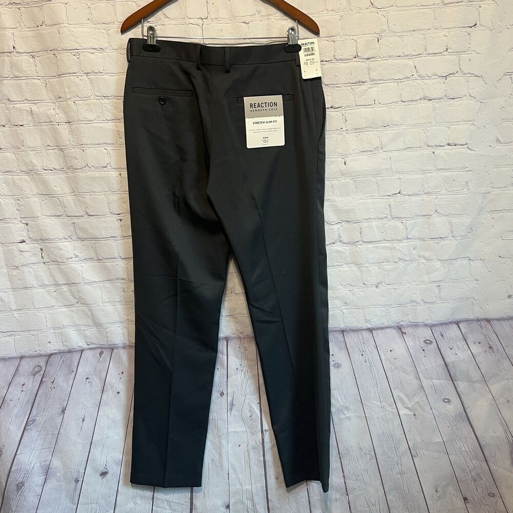 Kenneth Cole Reaction Men's 32x32 Slim Fit Techni-Cole Suit Pants Gray Stretch
